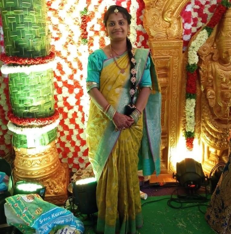 Saritha Manchana in royal mustard silk saree
